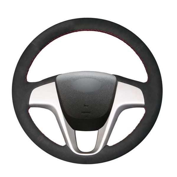 

steering wheel covers handsewing black suede no-slip car cover for solaris verna 2010-2021 i20 2008-2014 accent 2012 2013-2021