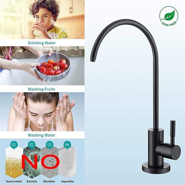 Rubinetti da cucina neri Rubinetto per bere direttamente per cucina Rubinetto per filtro acqua Acciaio inossidabile Sistema di purificazione RO Osmosi inversa 211108