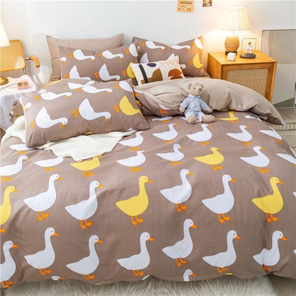 

home bedding cute yellow duck print 4-piece set sets