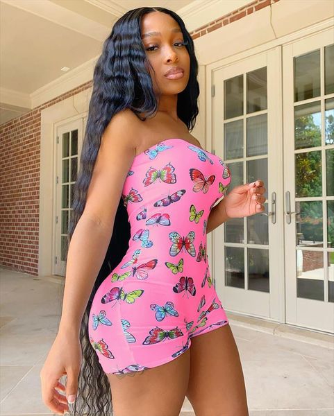 

plus size butterfly print womens jumpsuits off shoulder strapless playsuit clubwear rompers summer party short skinny, Black;white