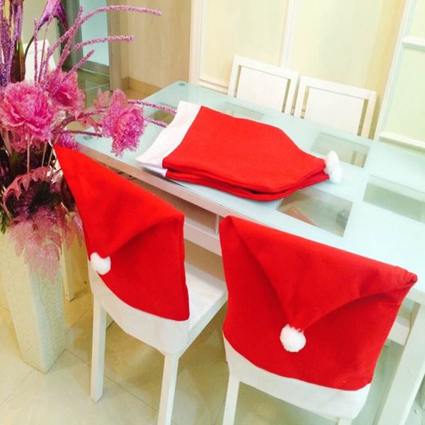 Noel Baba kap sandalye kapak Noel yemeği masa kırmızı şapka sandalye arka kapak