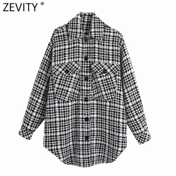 

autumn winter women vintage black white plaid shirt coat femme long sleeve casual loose pocket jacket chic ct630 210416