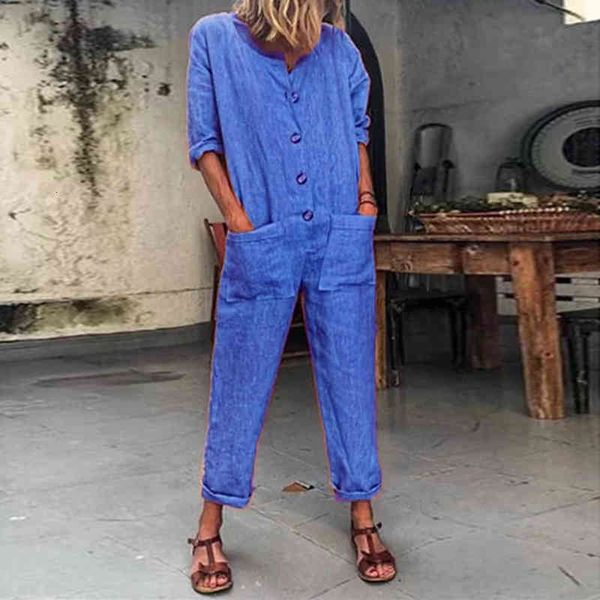 

women's jumpsuits & rompers spring womens baggy trousers ladies loose crew neck playsuit female long sleeve solid buttom 3dxx, Black;white