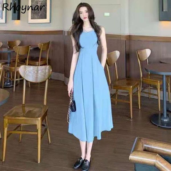 

casual dresses sleeveless dress women v-neck solid elegant fashion simple female korean style tender daily leisure mid-calf chic cozy ins, Black;gray