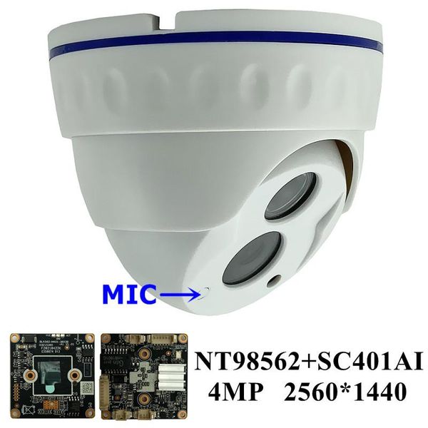 

cameras 4mp built-in mic ip ceiling dome camera auido nt98562+sc401ai 2560*1440 42 mil infrared irc vms xmeye h.265 onvif radiator p2p