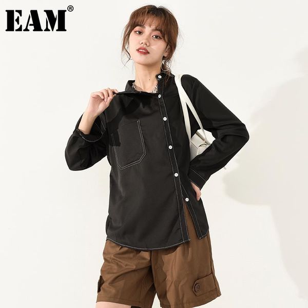 

[eam] women black asymmetrical big size blouse lapel long sleeve loose fit shirt fashion tide spring autumn 2021 1y99001 women's blouse, White