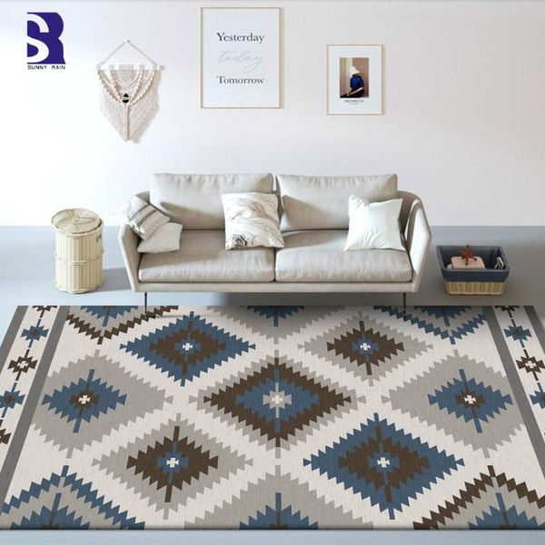 

sunnyrain 1-piece printed fleece bohemia rug for living room area bedroom washable floor carpets