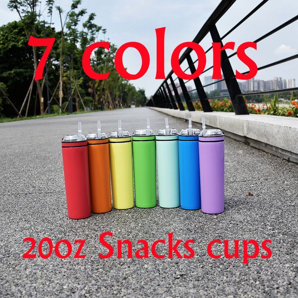 Bicchiere da snack da 20 once con coperchio, tazza da caffè da viaggio isolata in acciaio inossidabile con cannuccia, 7 colori, bottiglie d'acqua affusolate multifunzionali, tazze colorate a doppia parete