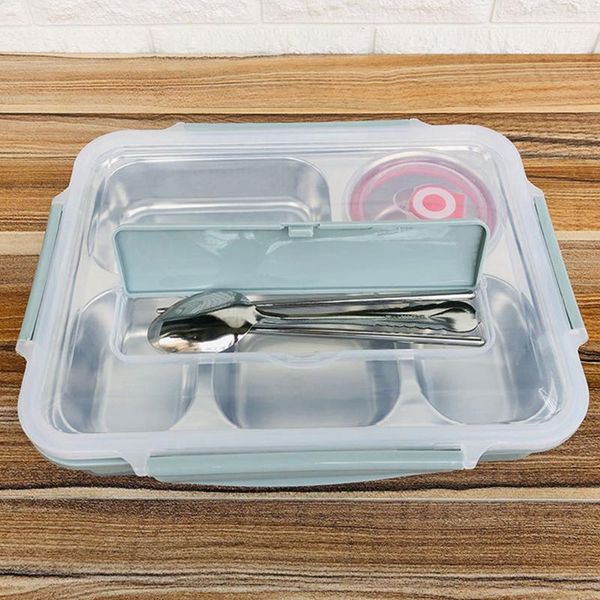 

kitchen school office lunch box storage case container spoon portable with compartment leakproof square stainless steel dinnerware sets