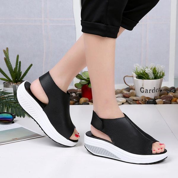 

sandals summer women shoes platform breathable casual open toe for pu wedges gladiator zapatos, Black