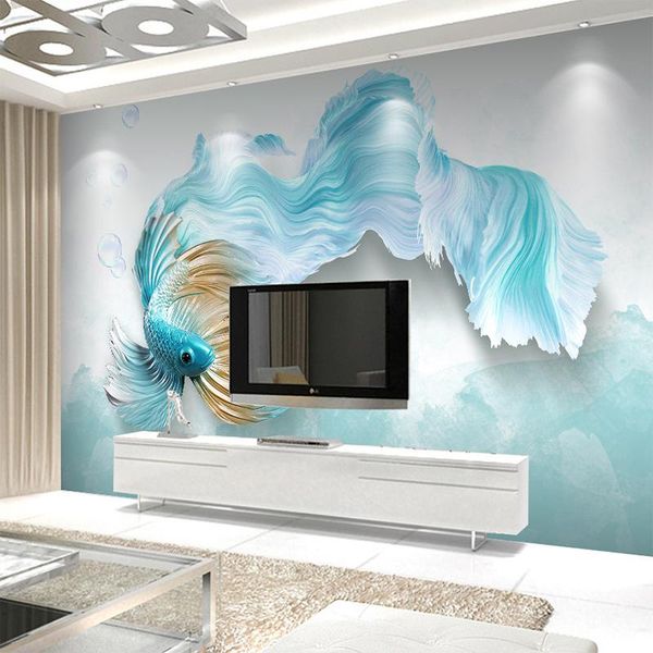 

wallpapers custom any size wall cloth 3d stereo abstract blue guppy paper living room tv backdrop home furnishing decorative murals