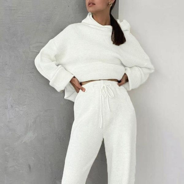 

women's two piece pants kayotuas women sportswear sets 2pcs hooded collar pullover hoodie +drawstring loose wide leg pajamas tracksuit, White