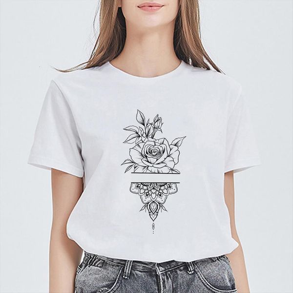 

graphic oversize funny hipster womens rose tattoo design hip hop beautiful casual vogue, White