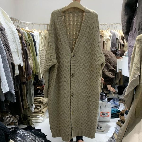 

women's jackets [ewq] 2021 autumn winter women loose single breasted versatile long sleeve solid color knitted cardigan sweater 8q531, Black;brown