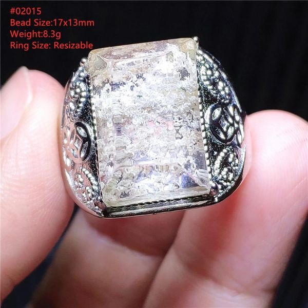 

cluster rings natural white phantom quartz adjustable ring 17x13mm garden 925 sterling silver rectangle bead, Golden;silver