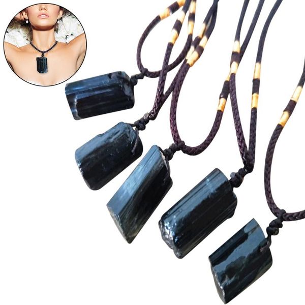 

natural crystal black tourmaline stone pendant necklace wired charm pendants necklaces jewelry making decorative chain objects & figurines