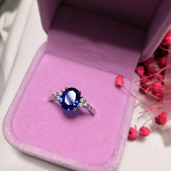 

wedding rings luxury female blue oval stone ring crystal silver color for women trendy bridal thin engagement open, Slivery;golden