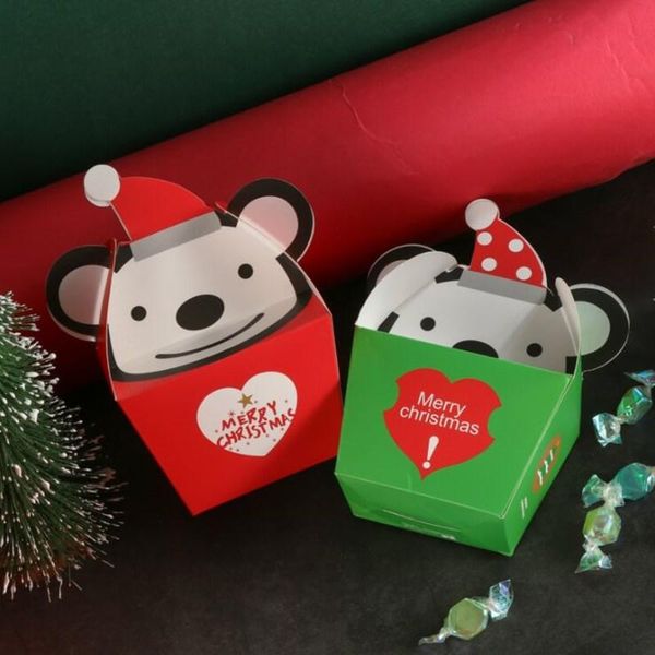 

gift wrap apple box merry christmas eve packaging carton 14x7.5x6cm 5pcs red /green cute little bear gifts children boxes
