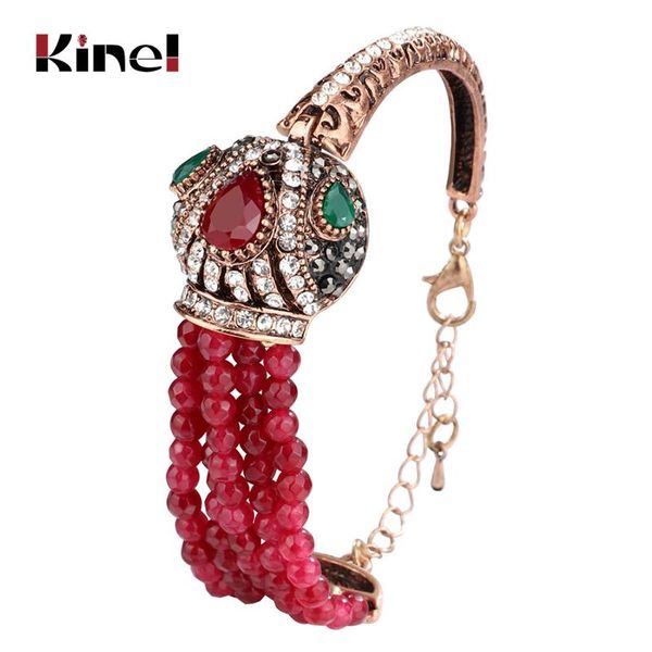 

kinel luxury red natural stone bracelet antique gold color crystal vintage bracelets for women christmas gift turkish jewelry link, chain, Black