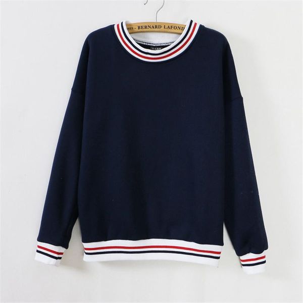 

women's hoodies & sweatshirts full sleeve female jacket autumn spring solid color retro striped women pullover girls tracksuit ss110, Black