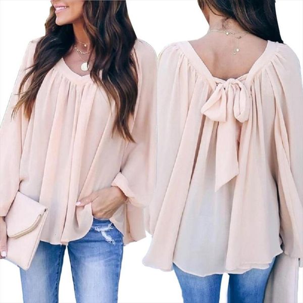 

large size solid color womens blouses chiffon casual loose plus clothing, White