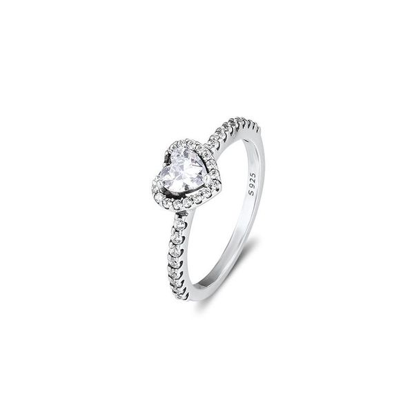 

cluster rings clear cz elevated heart for women 925 sterling silver jewelry fine female pave stone shape girl ring, Golden;silver