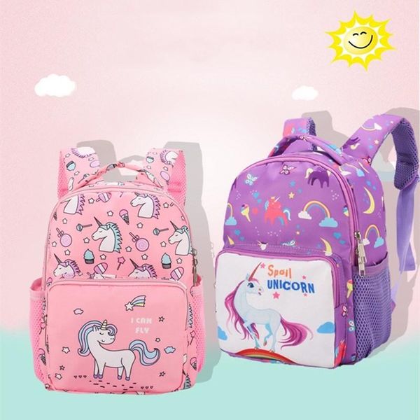 

school bags 2021 girl child pink purple printing backpack kindergarten cute girls children's schoolbag waterproof kids
