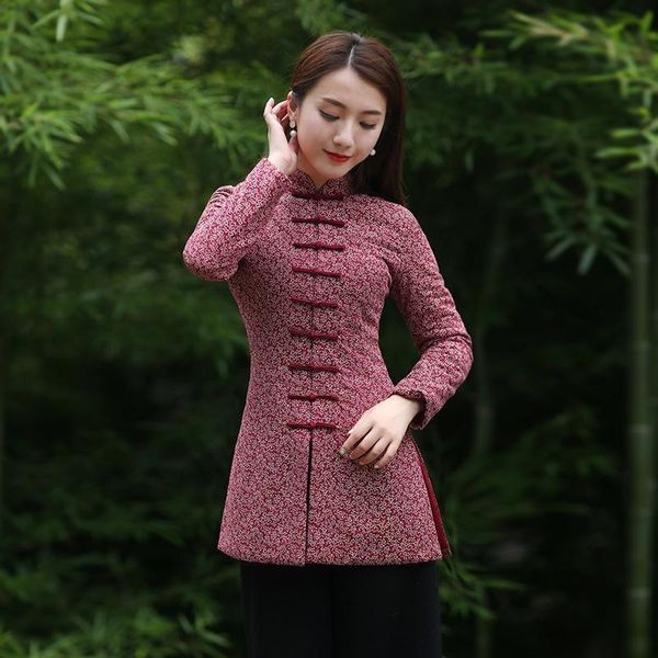 

ethnic clothing red chinese year clothes style jacket tang suit thicken hanfu women stand collar slim long sleeve traditional coat
