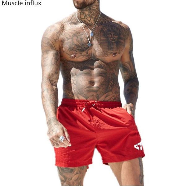 

men gym training quick-drying shorts running jogging outdoor sports fitness sweatpants male beach workout brand short pant, Black;blue