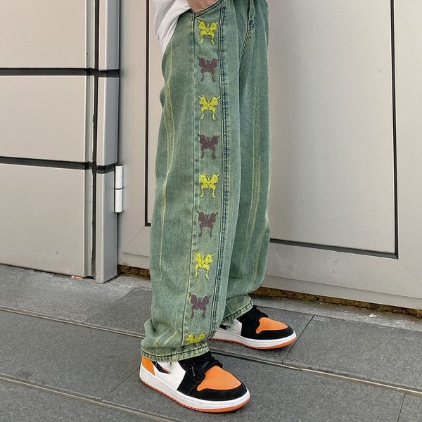 

men's jeans butterfly women's jeans, harajuku vintage stylish jeans with a high waist dqwe, Blue