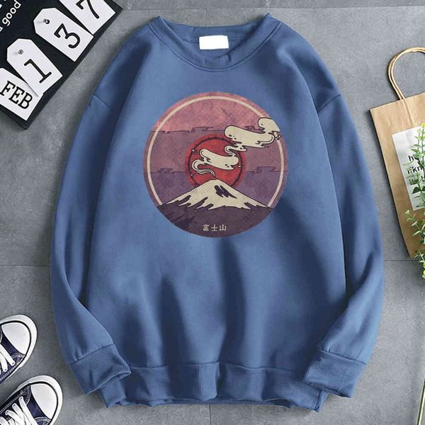 

men's round neck hoodie, fuji printed casual wear, japane harajuku retro animation loose sportswear, hip hop casual wear, Black