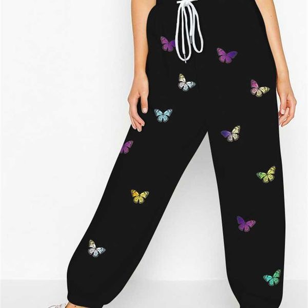 

butterfly 3d digital printing casual women's fashion pants h9756#, Black
