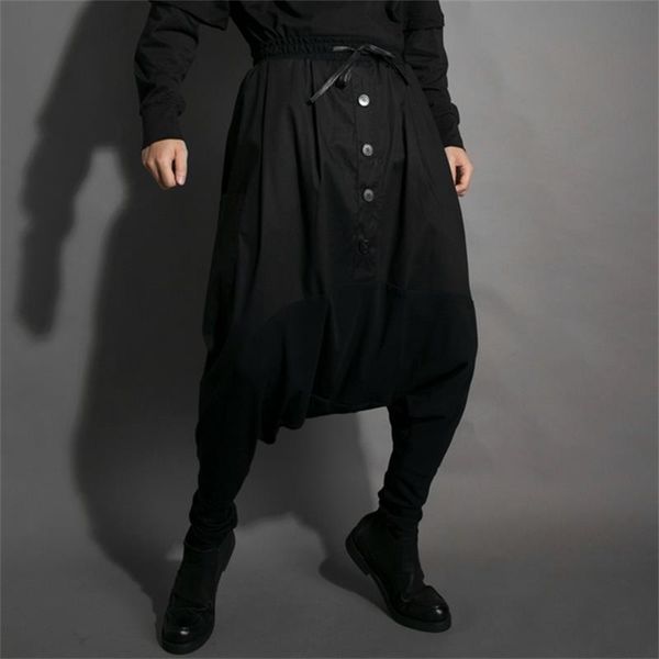 

men's pants classic dark wind personality simple crotch design nightclub fashion youth loose leisure large foot harun, Black