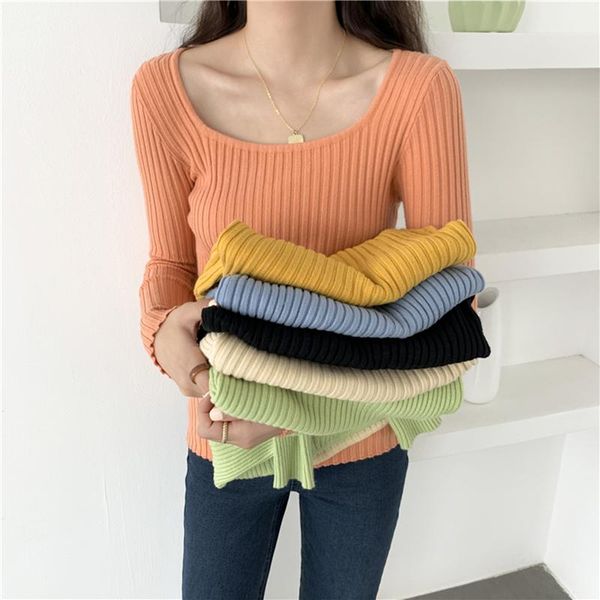 

chic autumn winter slim basic ribbed sweater pullovers women long sleeve casual warm knit jumpers women's sweaters, White;black