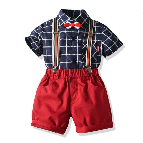 

2 8y toddler baby boy gentleman clothes sets plaid bow tie shirt shorts pants outfit set, White