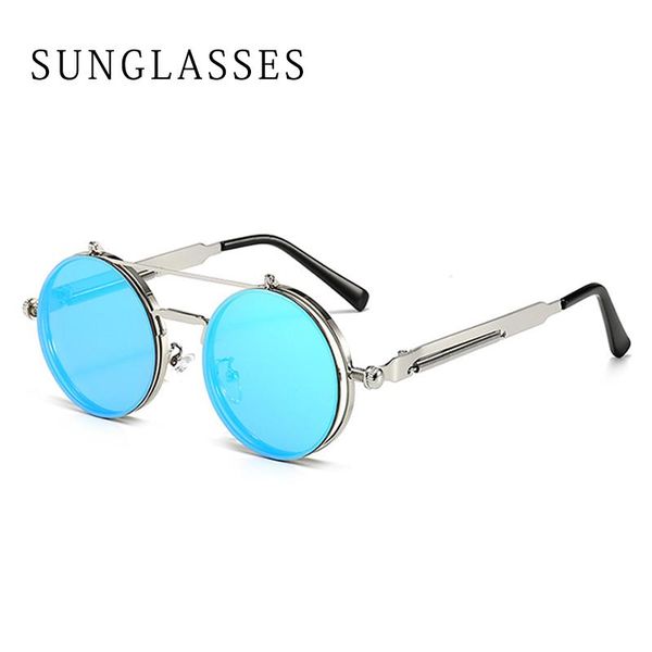 

sunglasses retro metal punk steam flip men's and women's round goggles gafas redondas de, White;black