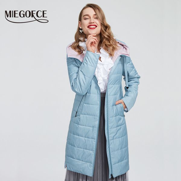 

miegofce designer spring collection jacket zipper and medium knee length resistant collar with hood women coat 200919, Black