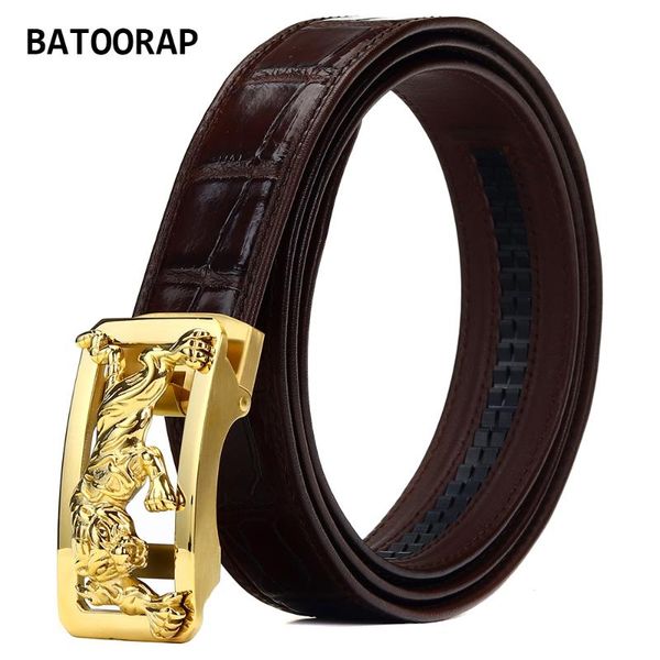 

belts 2021brand high-end crocodile belly belt luxury designer men's brown domineering tiger stainless steel automatic buckle, Black;brown