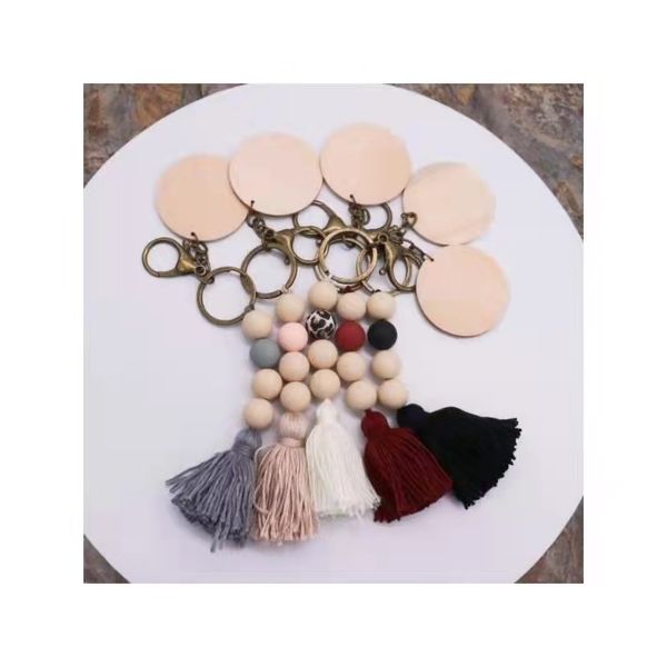 

foreign trade beaded food grade silicone bead keychain can be printed round pendant key ring multi-color optional, Silver