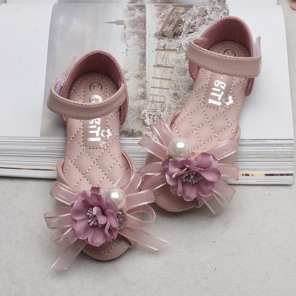

pearl flower bow girls shoes baby toddler party dance beach sandals cute children pu leather open toe summer kids princess, Black;red