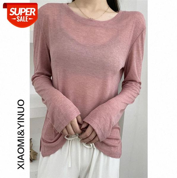 

[ou fan] 7848 white bottoming shirt women's long-sleeved t-shirt with solid color round neck #4o2w, Black;gray