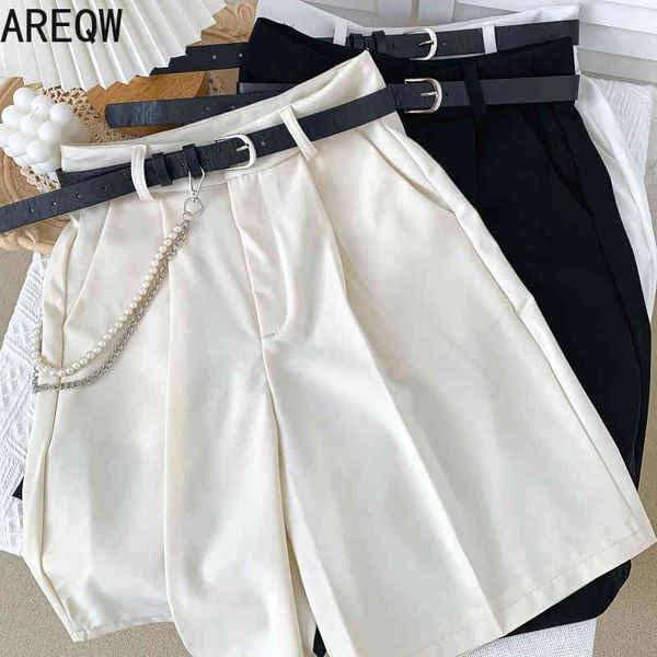

suit five-point pants pearl chain wide-leg straight shorts casual women summer style 210507, White;black