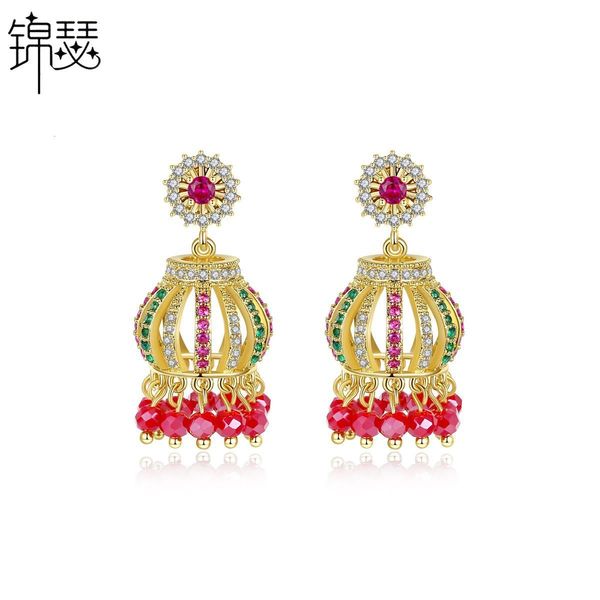 

jewelry charm stud dream earrings inlaid with zircon national style hollow out lantern fashion dinner women's, Golden