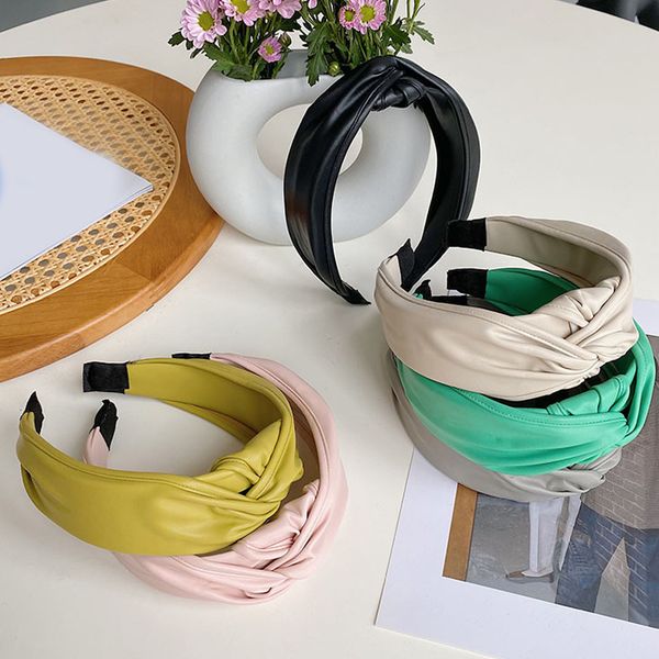 

faux leather pure color knotted headband solid color headband twist hairband for hair women girls vintage hair accessories, Silver
