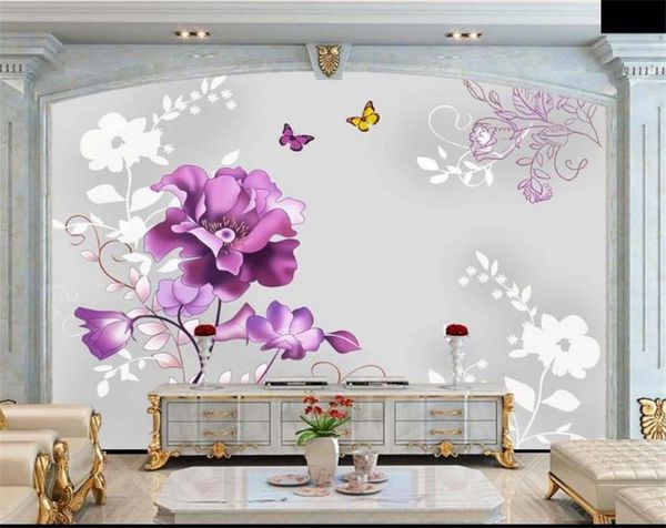 

wallpapers 3d wallpaper po custom living room mural purple romantic flower painting sofa tv background for wall