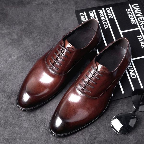 

dress shoes leather men genuine custom fashion business office wedding formal oxford for, Black