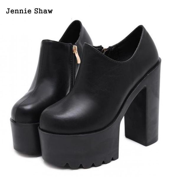 

zapatos tacn alto 14cm para mujer, botas plataforma con cabeza redonda, botines de otoo, Black