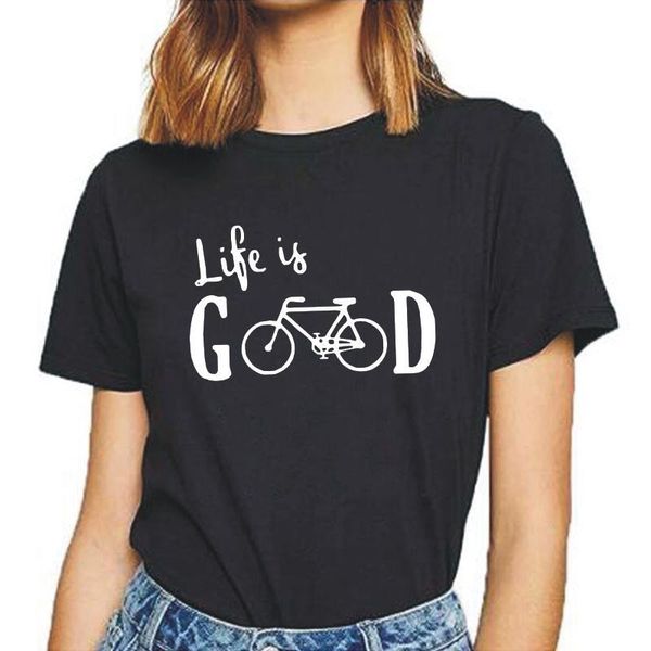 

women's t-shirt life is good on a bike t-shirts basic cycling cyclist mtb biker tee shirt femme low carbon bicycle t women, White