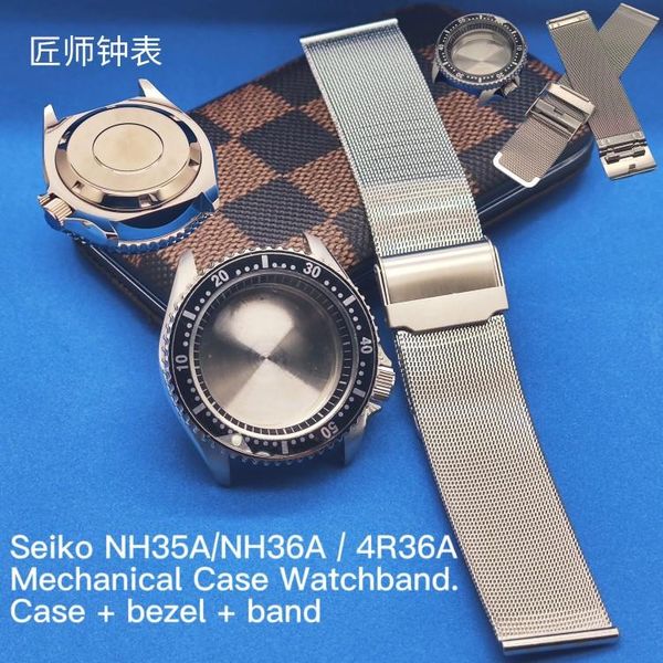 

watch bands bright light non-logonh35 case waterproof mesh belt 316l stainless steel 2021 single folding insurance buckle, Black;brown