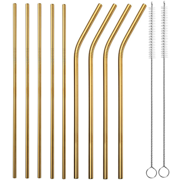 

drinking straws 9pcs colorful reusable 304 stainless steel straw straight bent eco-friendly metal home bar party travel accessory